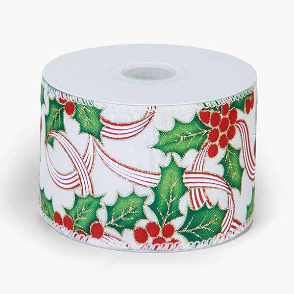 Mistletoe and Berry Wired Ribbon,2-1/2"x10 yards