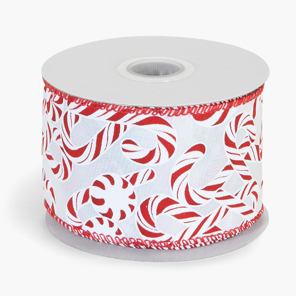 Red and White Candy Cane Wired Ribbon, 2-1/2"x10 yards