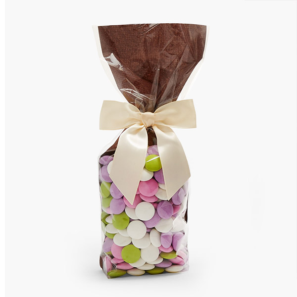 Clear with Chocolate Candy Bags 1.4 mil, 2.75x2x10.5", 100 Pack