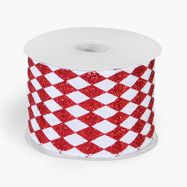Harlequin Red Glittered Wired Ribbon, 2-1/2"x10 yards