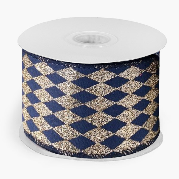 Harlequin Navy and Gold Glittered Wired Ribbon, 2-1/2"x10 y