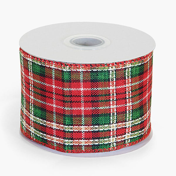 Christmas Plaid Wired Ribbon, 2-1/2"x10 yards