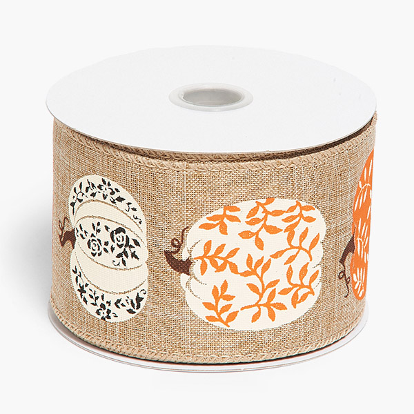 Harvest Pumpkin Natural Burlap Wired Ribbon, 2-1/2"x10 yards
