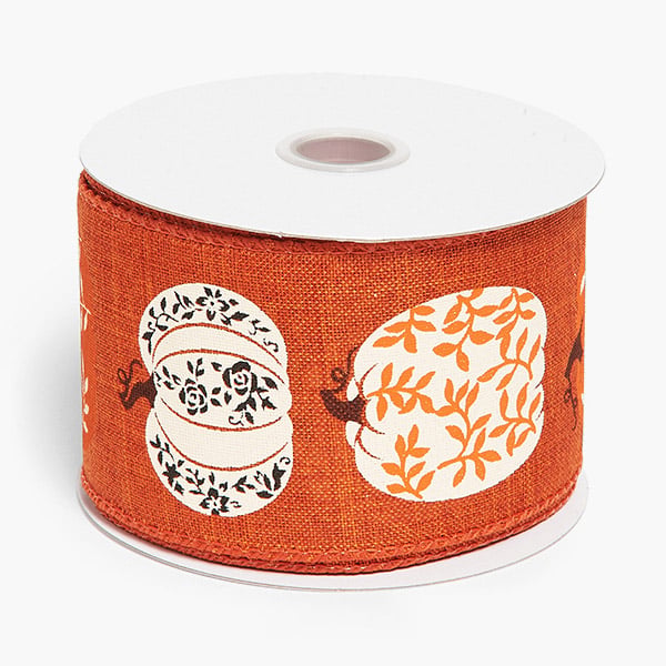 Harvest Pumpkin Orange Wired Ribbon, 2-1/2"x10 yards
