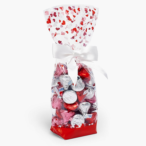Valentine Hearts Hard Bottom 1.4 mi Bags, 2.25x1.5x8.75", 100 Pack