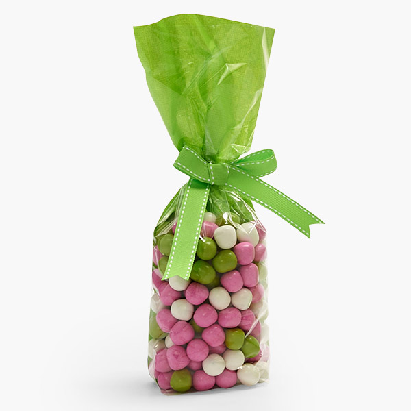 Clear with Green Candy Bags 1.4 mil, 2.75x2x10.5", 100 Pack