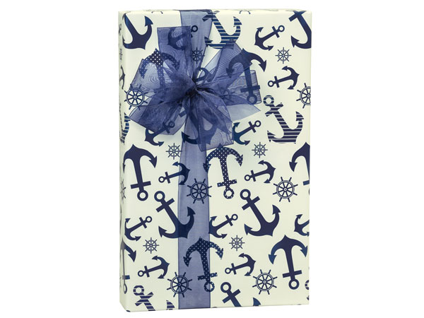 *Blue Indigo Anchors Wrapping Paper, 24"x85' Roll