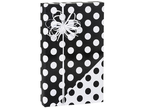 Black Polka Dots Reversible Gift Wrap, 24"x85' Cutter Roll