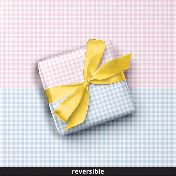Pink & Blue Gingham Reversible Gift Wrap, 24"x417' Counter Roll