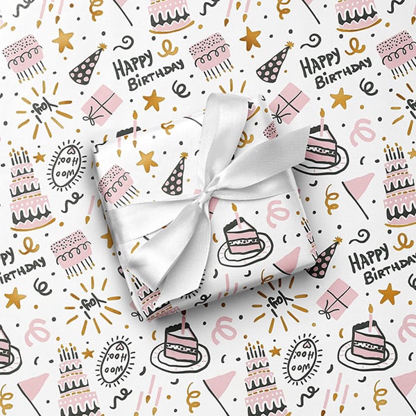 Birthday Icons Gift Wrap, 24"x417' Counter Roll