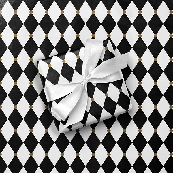 Black & White Harlequin Gift Wrap, 24"x417' Counter Roll