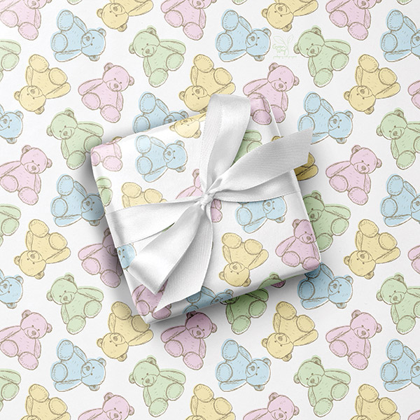 Pastel Teddy Bears Gift Wrap, 24"x85' Roll