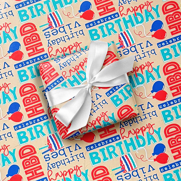 Birthday Vibes Kraft Gift Wrap, 24"x85' Roll