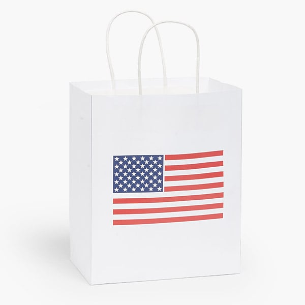 American Flag Paper Gift Bag, Cub 8x4.75x10.25",100 Pack
