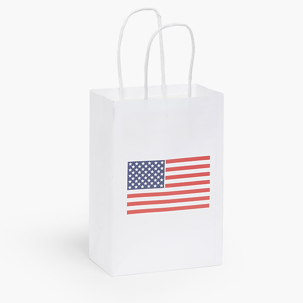 American Flag Paper Gift Bag, Rose 5.5x3.25x8.5",100 Pack