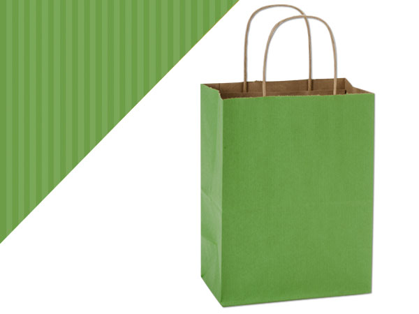 Apple Green Shadow Stripe Bags Cub 8x4.75x10.5", 25 Pack
