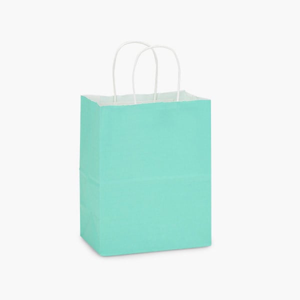 Aqua White Kraft Shopping Bags Cub 8x4.75x10.25", 100 Pack