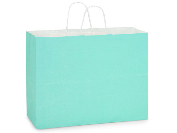 Aqua White Kraft Shopping Bags Vogue 16x6x12", 100 Pack