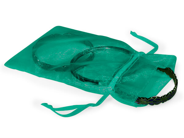 Teal Green Organza Favor Bags, 4x6", 10 Pack