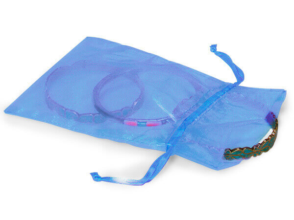 Denim Blue Organza Favor Bags, 4x6", 10 Pack