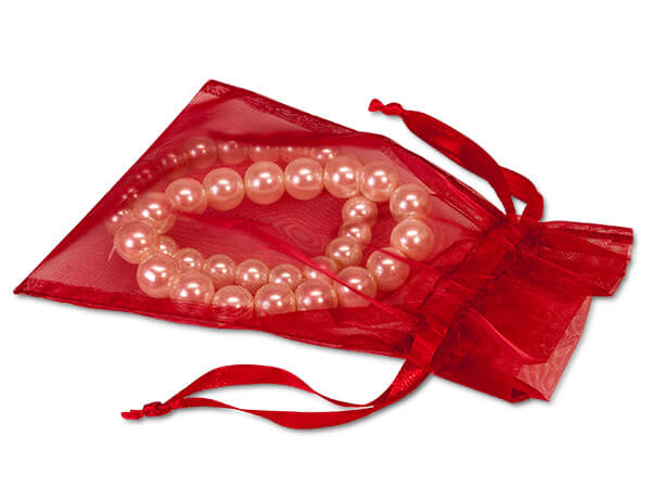 Scarlet Red Organza Favor Bags, 4x6", 10 Pack