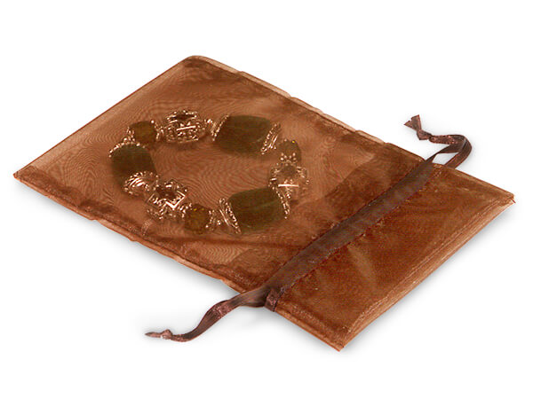 Chocolate Brown Organza Favor Bags, 4x6", 10 Pack