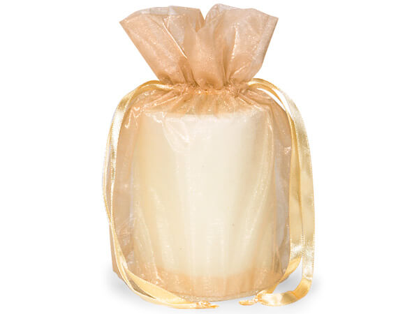 *Champagne Organza Favor Bags, Round Bottom 6.5x4x7", 12 Pack