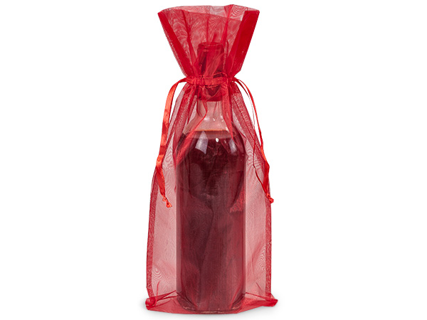 Red Organza Wine Bags, 6.5x15", 10 Pack
