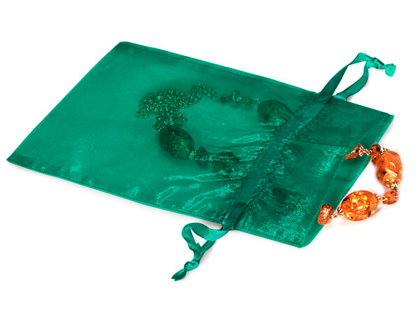 *Teal Green Organza Favor Bags, 5x7", 10 Pack