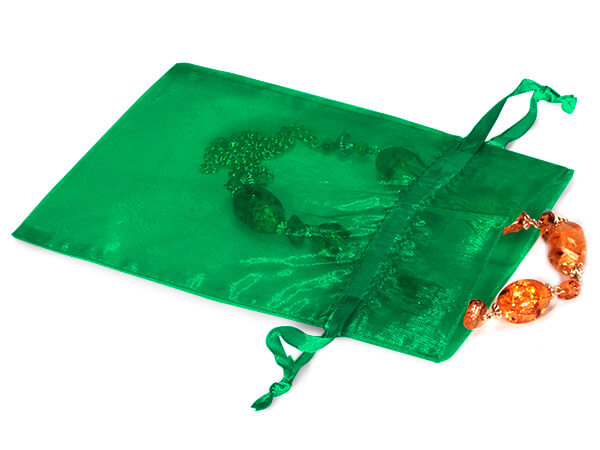 Emerald Green Organza Favor Bags, 5x7", 10 Pack