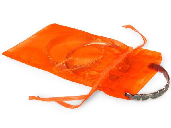 *Tropical Orange Organza Favor Bags 5x7", 10 Pack