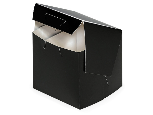 4x4x4" Black Licorice Bakery Boxes 1-piece Lock Corner Box
