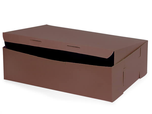 14x10x4" Chocolate Bakery Boxes 100 Pk 1-piece Lock Corner Box