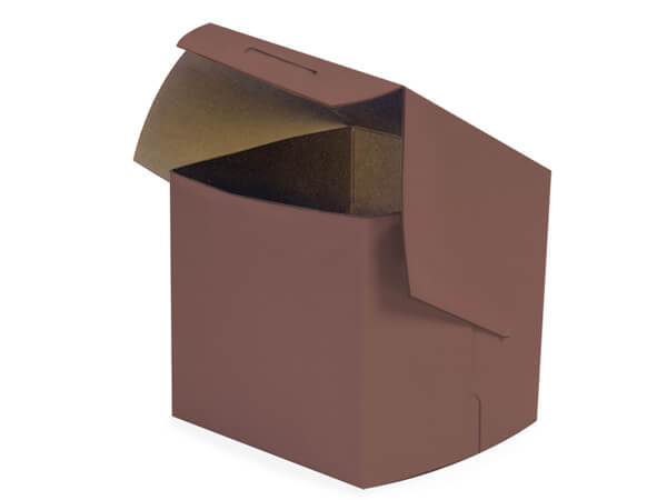 4x4x4" Chocolate Cupcake Bakery Box 200 Pk 1-piece Lock Corner Box