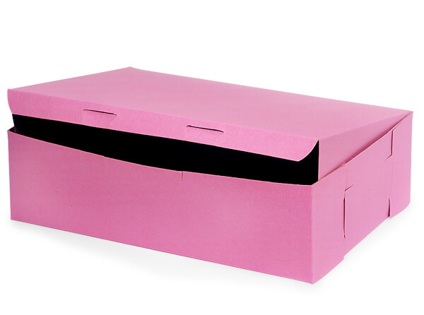 14x10x4" Pink Bakery Boxes 100 Pk 1-piece Lock Corner Box