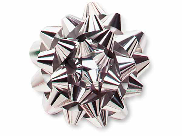 4" Metallic Silver Confetti Gift Bows, 48 Pack