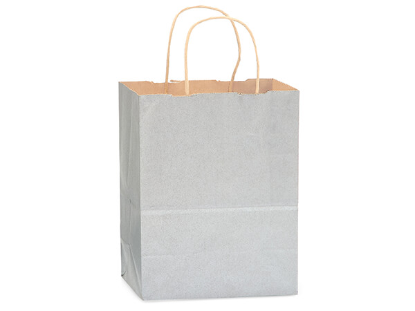 Metallic Silver Recycled Kraft Bag Cub 8x4.75x10.5", 250 Pack