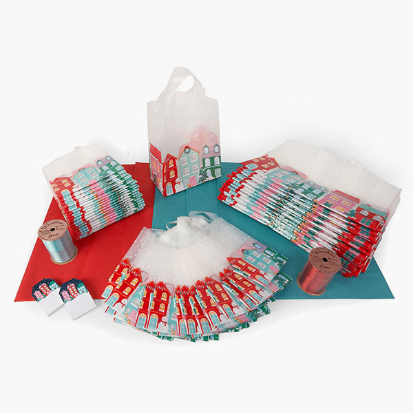 Christmas Village Plastic Gift Bags Wrap Pack