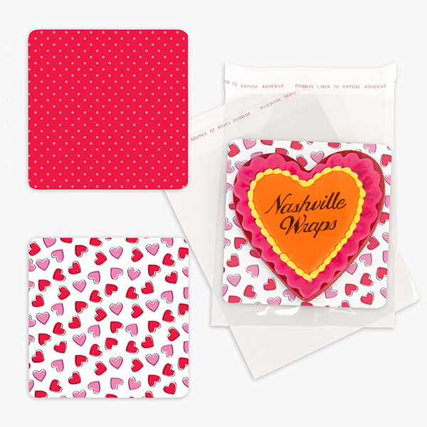 Scattered Hearts Cookie Backer Wrap Pack, 4.375 x 4.375", 200 Pcs