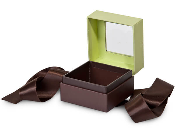 Pistachio & Chocolate Ribbon Window Box, Mini 2.75x2.75x2”, 18 Pack