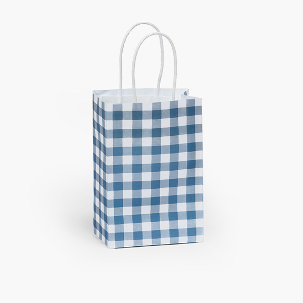 Blue Gingham Paper Gift Bag, Rose 5.25x3.25x8.25", 250 Pack