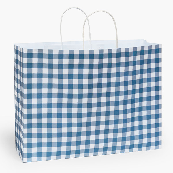 Blue Gingham Paper Gift Bag,  Vogue 16x6x12", 100 Pack