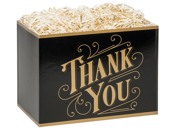 Black & Gold Thanks Basket Box, Large 10.25x6x7.5", 6 Pack