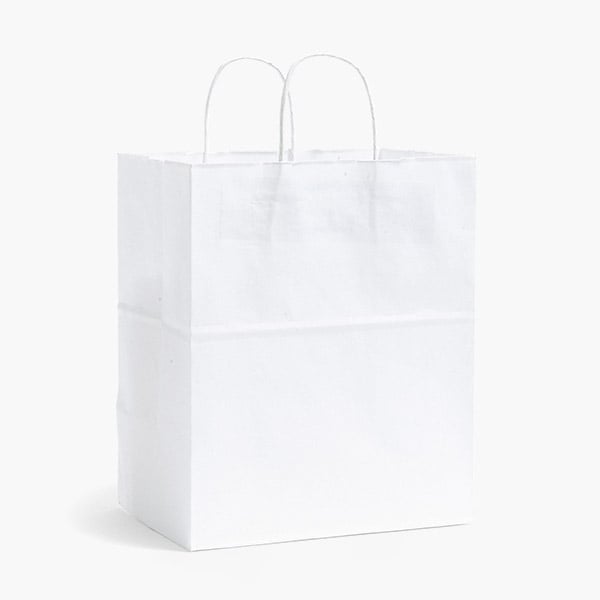 White Kraft Paper Shopping Bags, Bistro 10x7x12",250 Pack