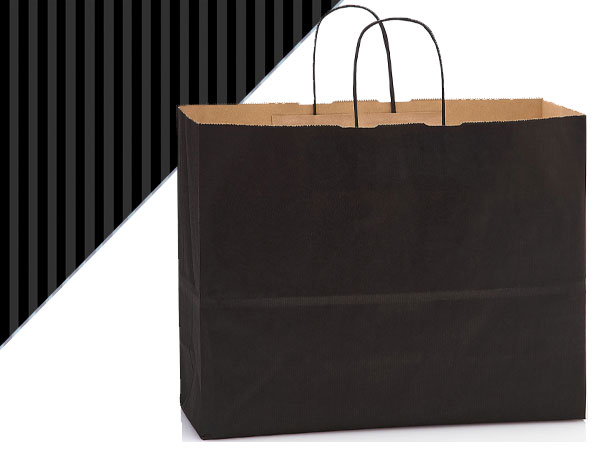 Black Shadow Stripe Kraft Bags, Vogue 16x6x13", 250 Pack
