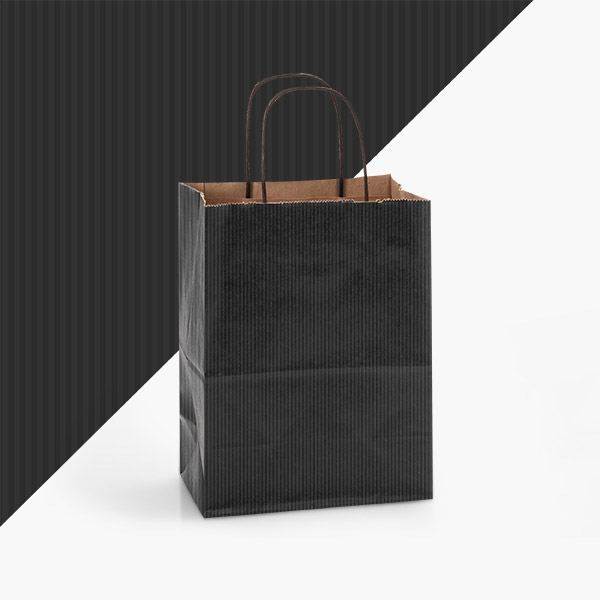 Black Shadow Stripe Kraft Bags, Cub 8x4.75x10.5", 100 Pack