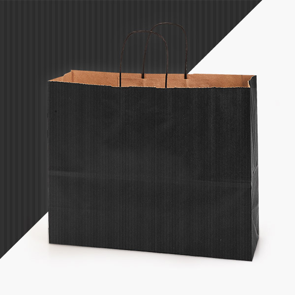 Black Shadow Stripe Kraft Bags, Vogue 16x6x13", 100 Pack