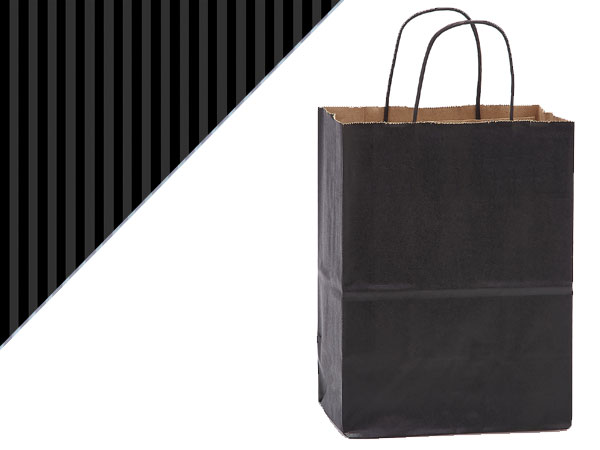 Black Shadow Stripe Kraft Bags Cub 8x4.75x10.5", 25 Pack