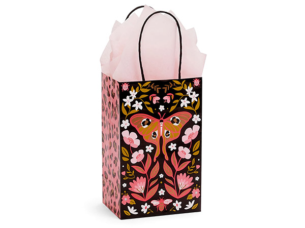 Butterfly Leopard Gift Bags, Rose 5.25x3.50x8.25", 25 Pack