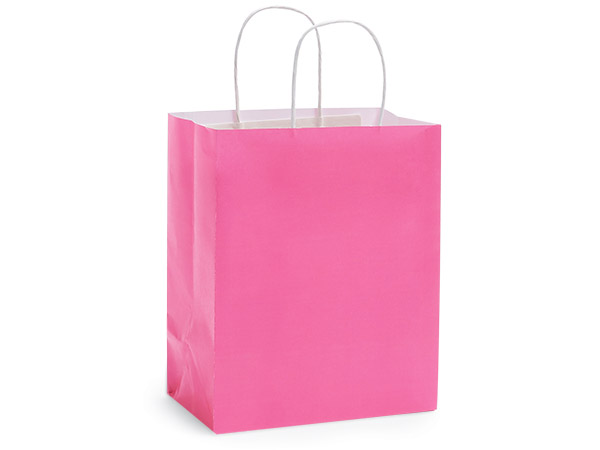 Barberrie Pink White Kraft Shopping Bag, Cub 8x4.75x10.25", 250 Pack
